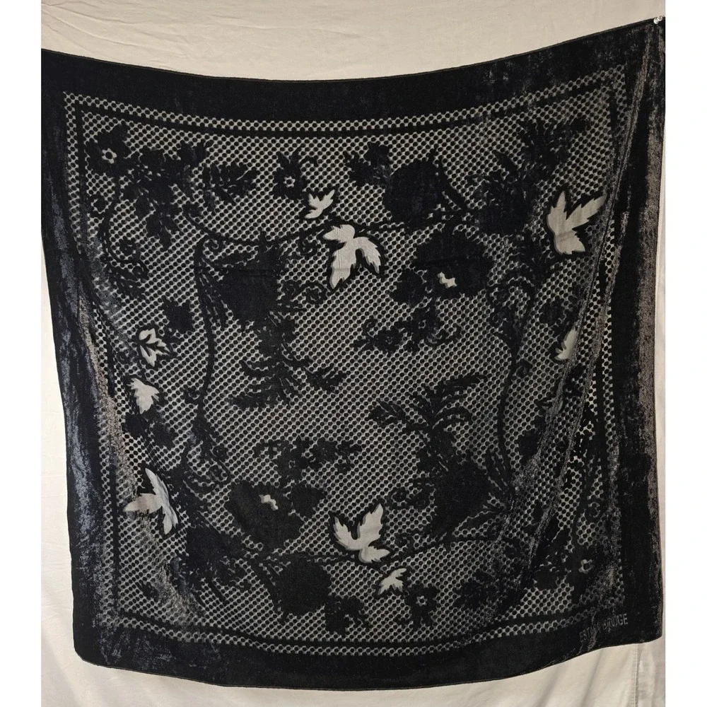 Estarn Bridge Black Velvet Devore Floral Polka Dot‎ Square Scarf Wrap goth